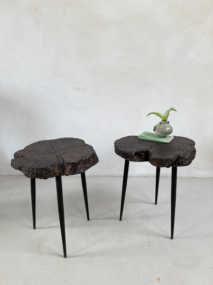 Pair of small burr walnut side tables