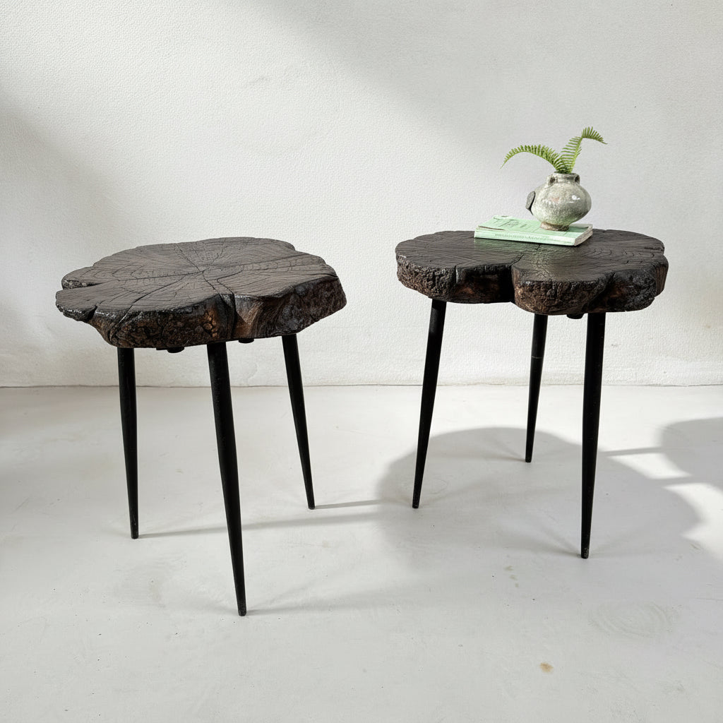Pair of small burr walnut side tables