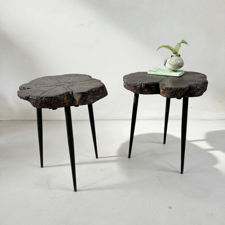 Pair of small burr walnut side tables