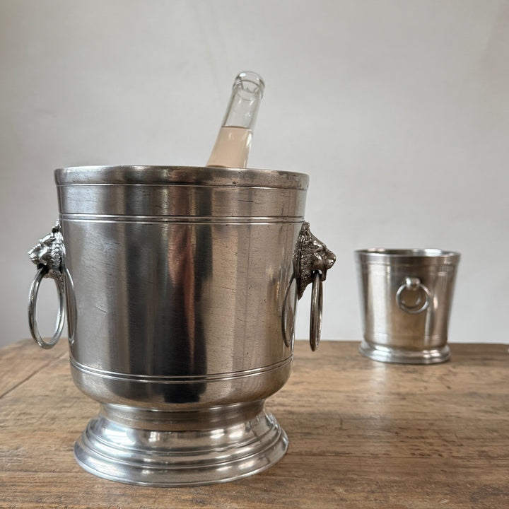 French Pewter Champagne Bucket with Lion Handles