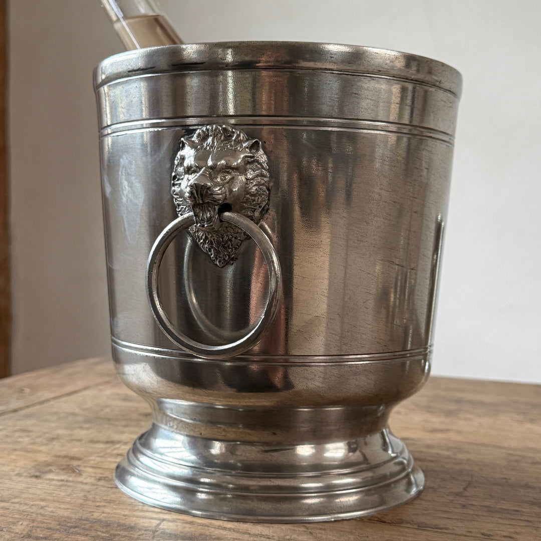 French Pewter Champagne Bucket with Lion Handles