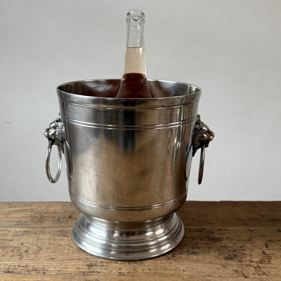 French Pewter Champagne Bucket with Lion Handles