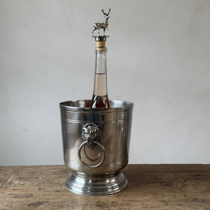 French Pewter Champagne Bucket with Lion Handles