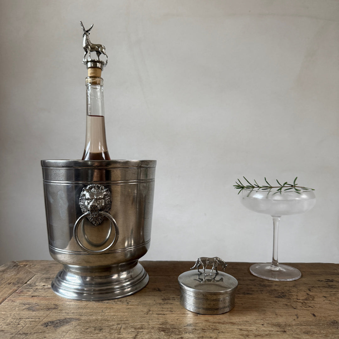 French Pewter Champagne Bucket with Lion Handles