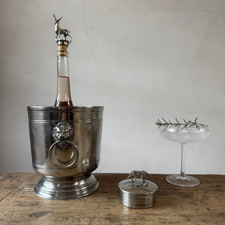 French Pewter Champagne Bucket with Lion Handles