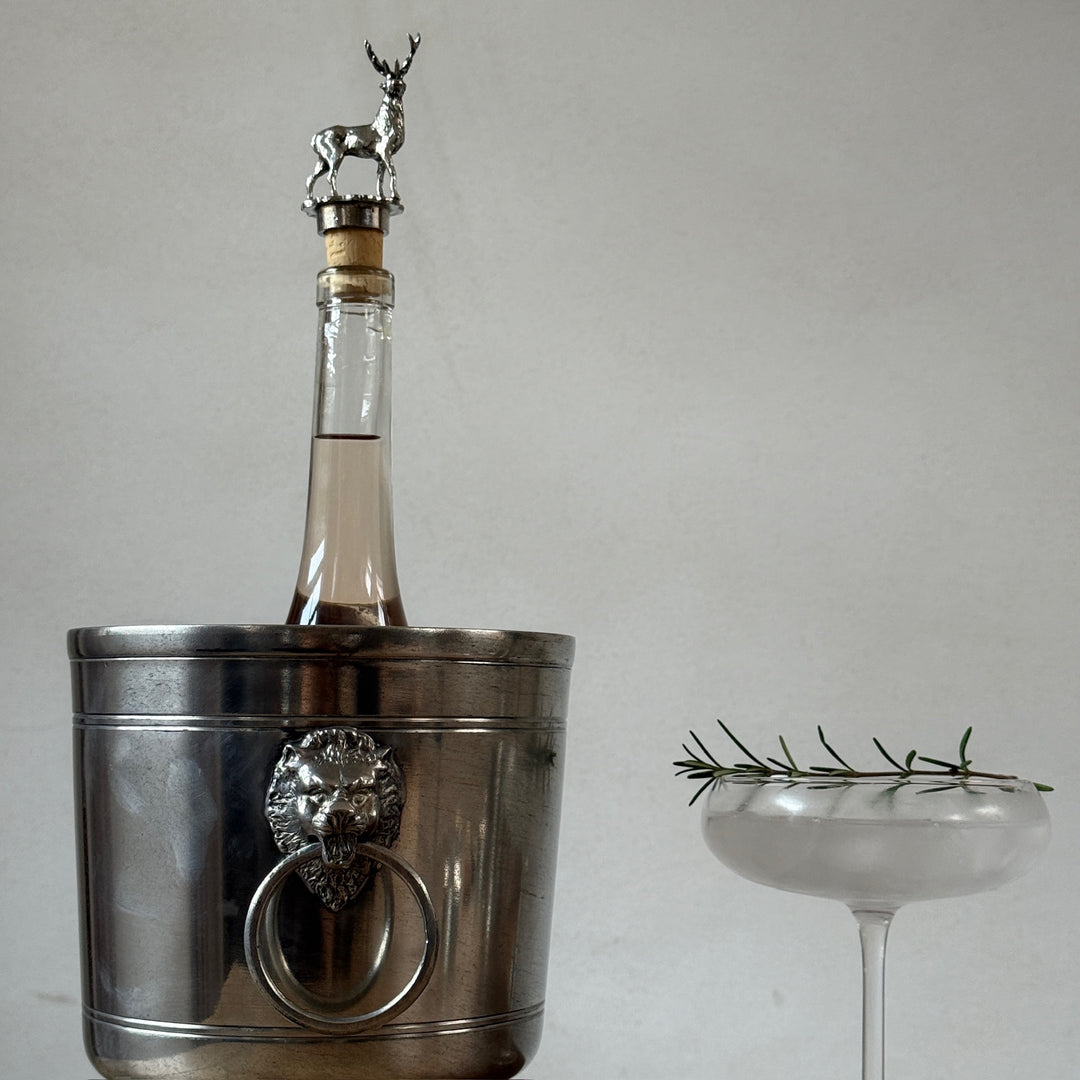French Pewter Champagne Bucket with Lion Handles