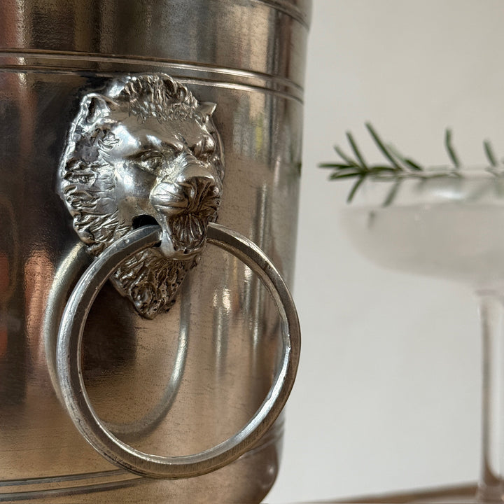 French Pewter Champagne Bucket with Lion Handles