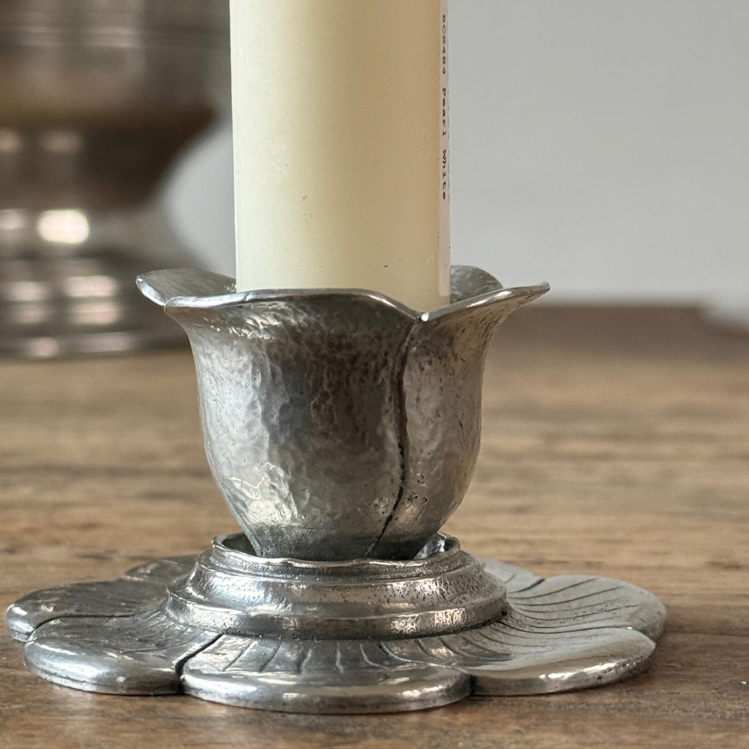 French Pewter Flower Candle Holder