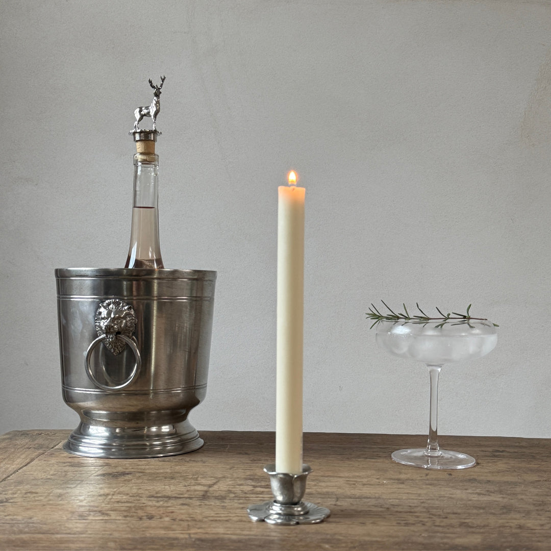 French Pewter Flower Candle Holder