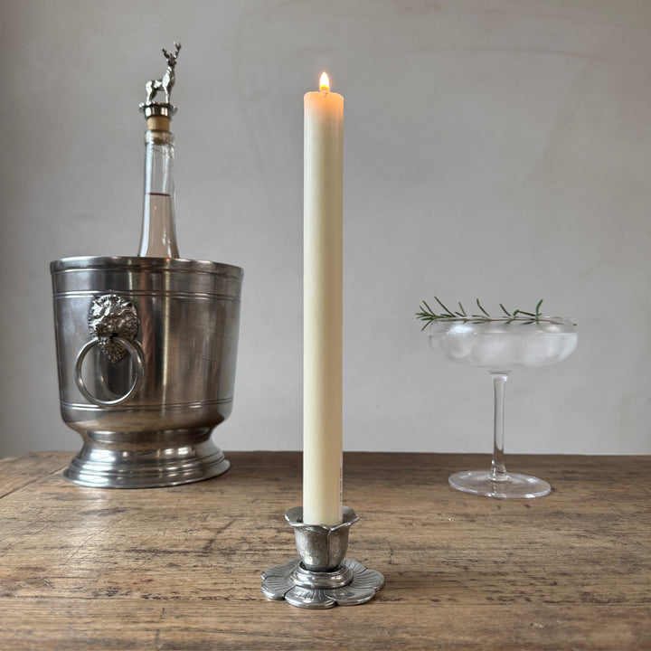 French Pewter Flower Candle Holder