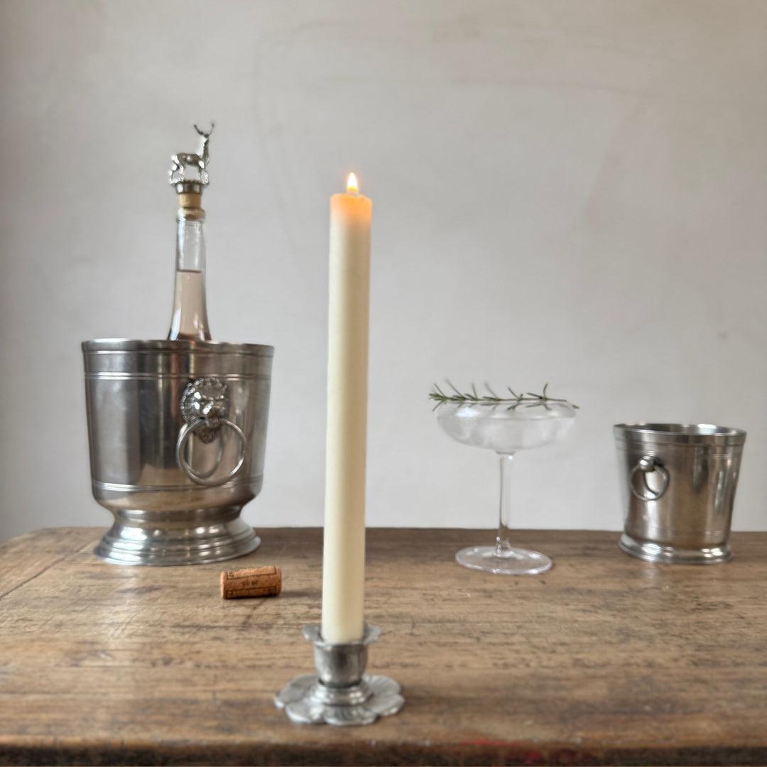 French Pewter Flower Candle Holder