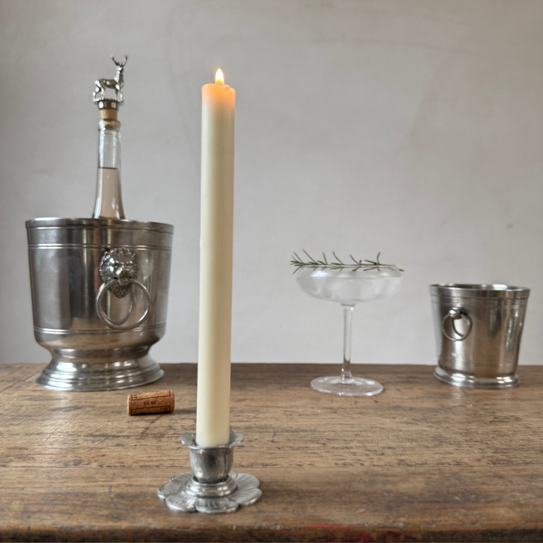 French Pewter Flower Candle Holder