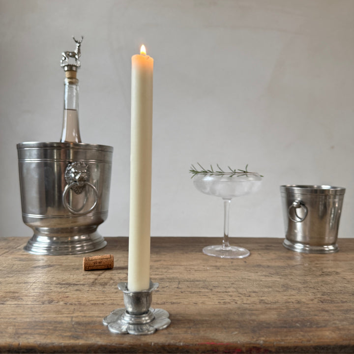 French Pewter Flower Candle Holder