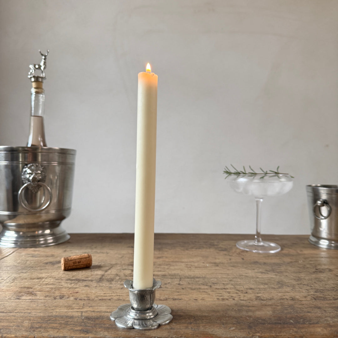 French Pewter Flower Candle Holder