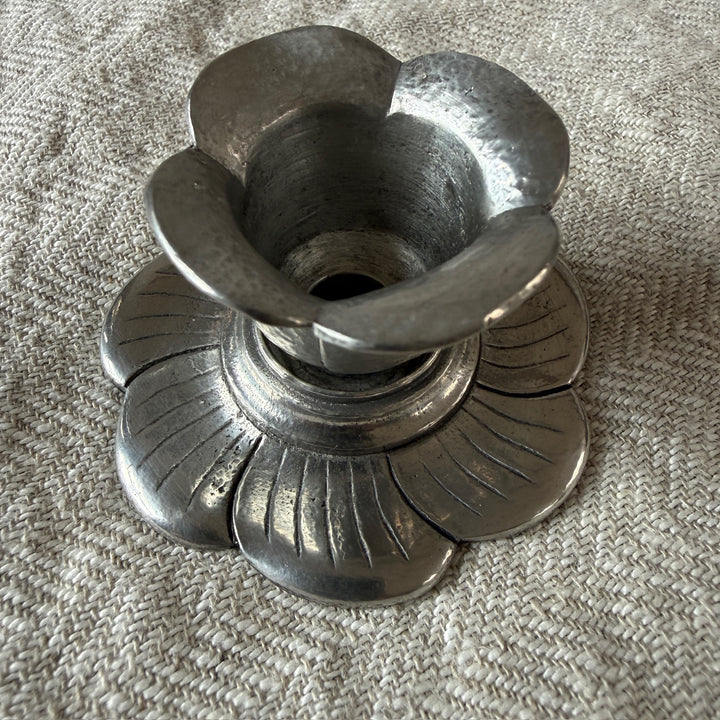 French Pewter Flower Candle Holder