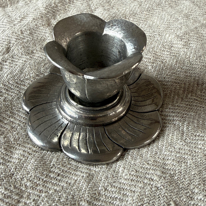 French Pewter Flower Candle Holder