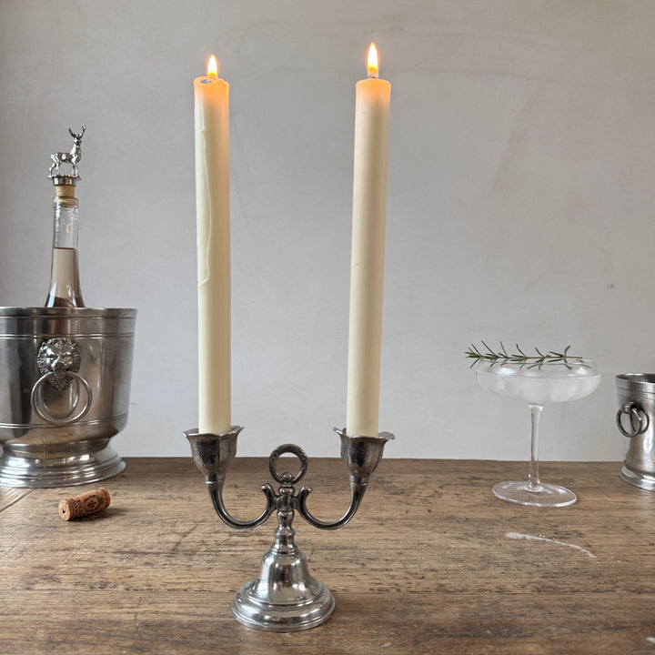 French Pewter Two-Arm Candelabra
