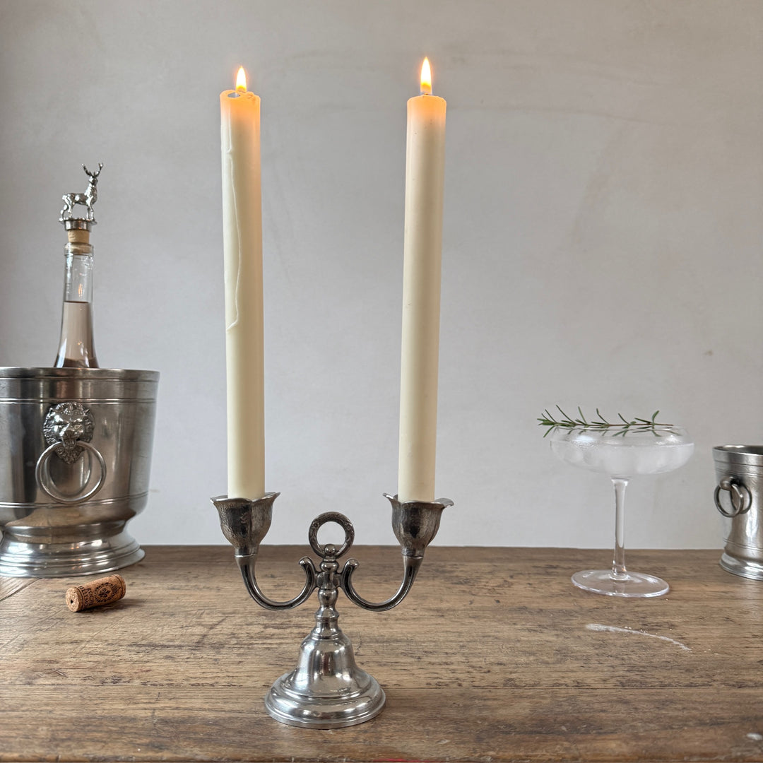 French Pewter Two-Arm Candelabra