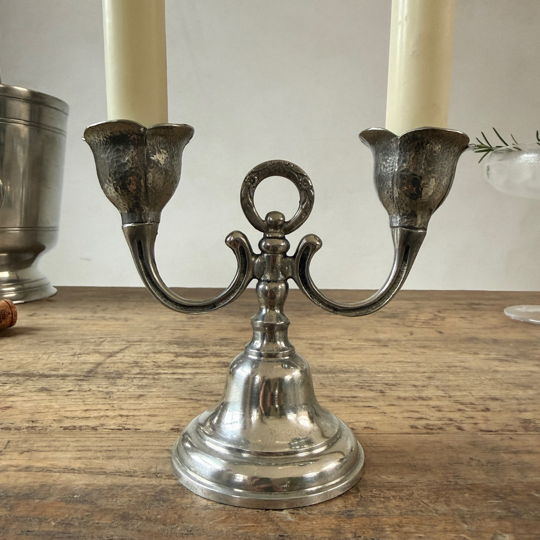 French Pewter Two-Arm Candelabra