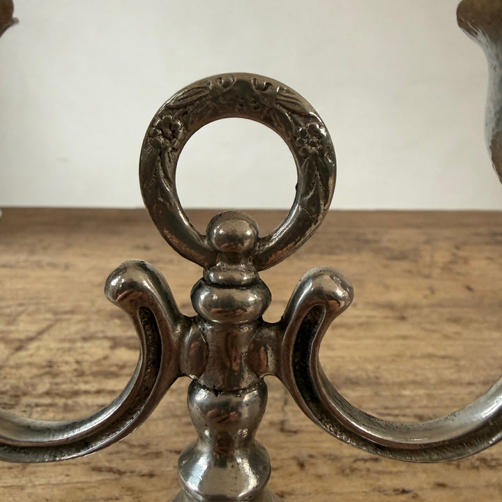 French Pewter Two-Arm Candelabra