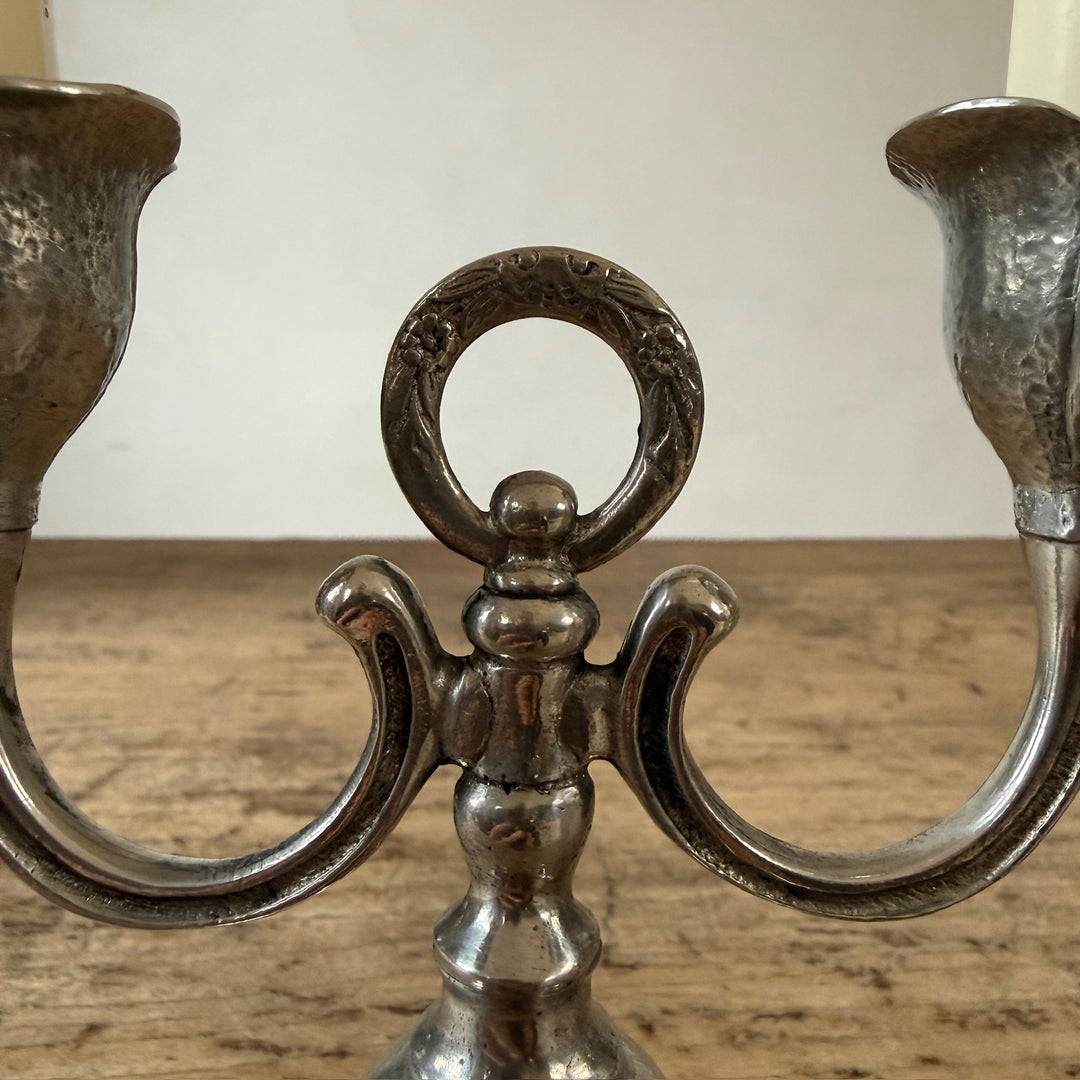 French Pewter Two-Arm Candelabra