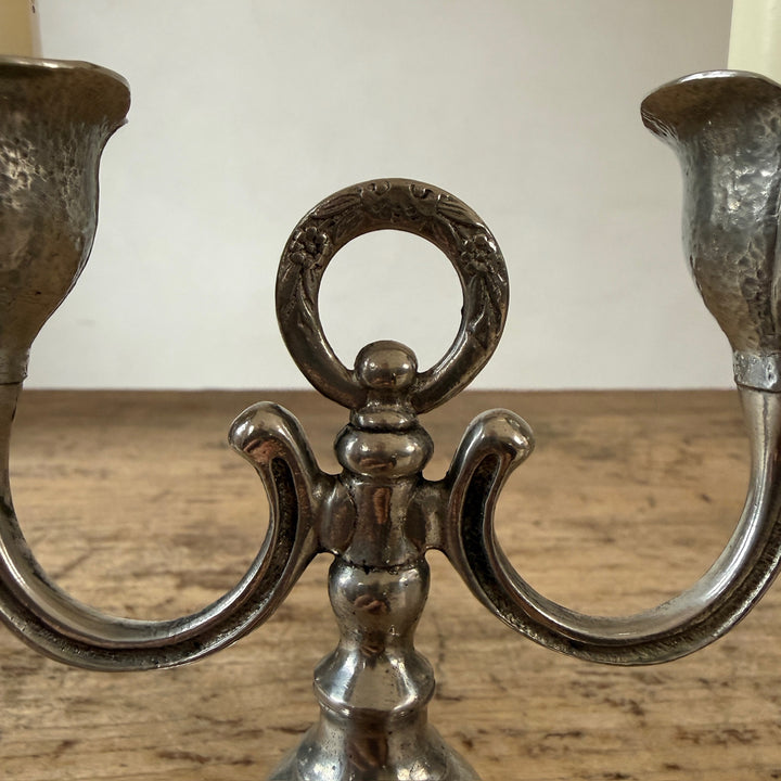 French Pewter Two-Arm Candelabra