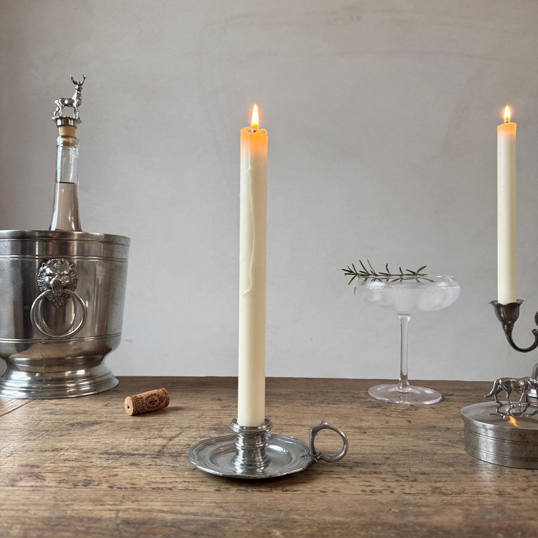 French Pewter Candle Holder with Ring Handle