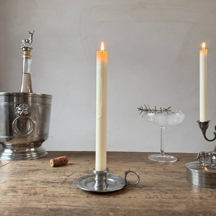 French Pewter Candle Holder with Ring Handle