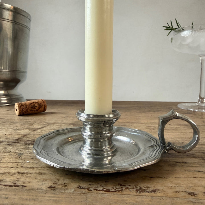 French Pewter Candle Holder with Ring Handle