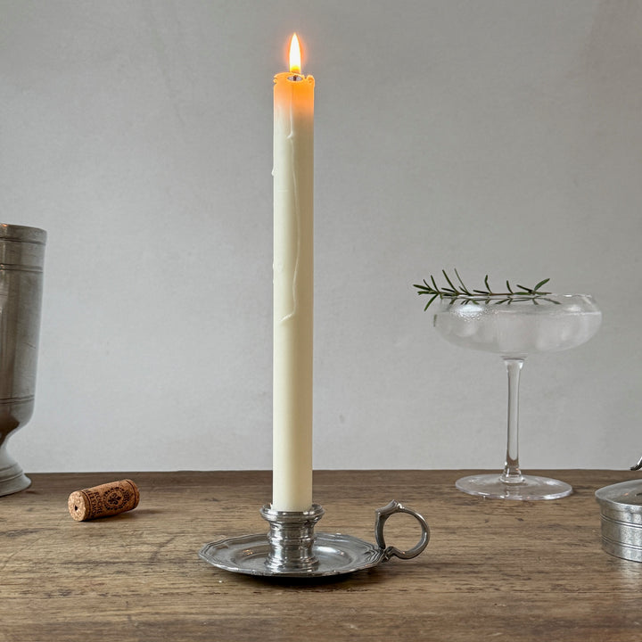 French Pewter Candle Holder with Ring Handle