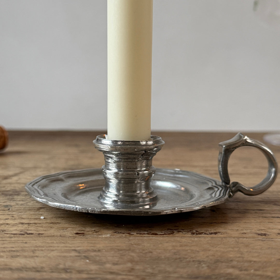 French Pewter Candle Holder with Ring Handle