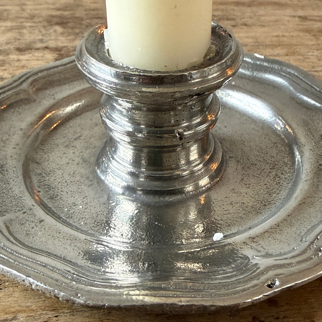 French Pewter Candle Holder with Ring Handle