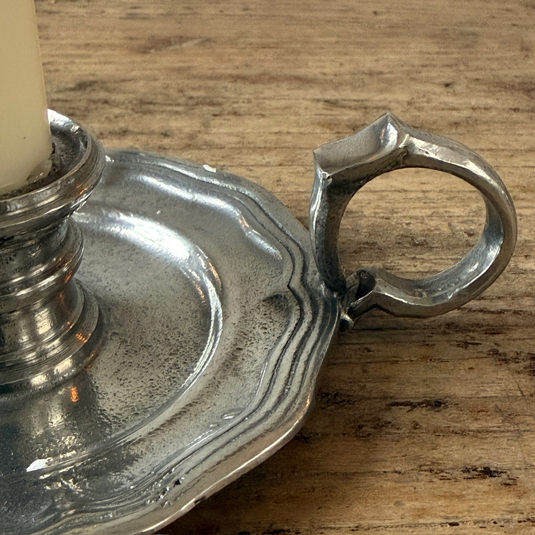 French Pewter Candle Holder with Ring Handle