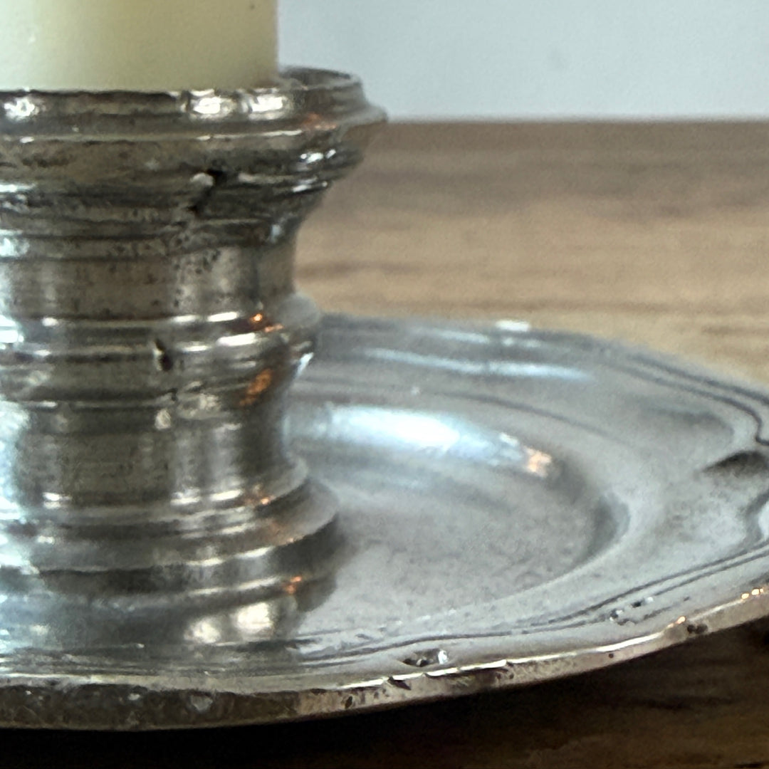 French Pewter Candle Holder with Ring Handle