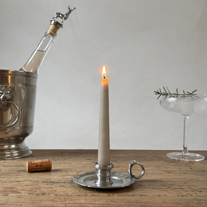 French Pewter Candle Holder with Ring Handle