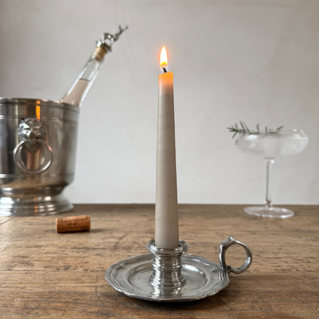 French Pewter Candle Holder with Ring Handle