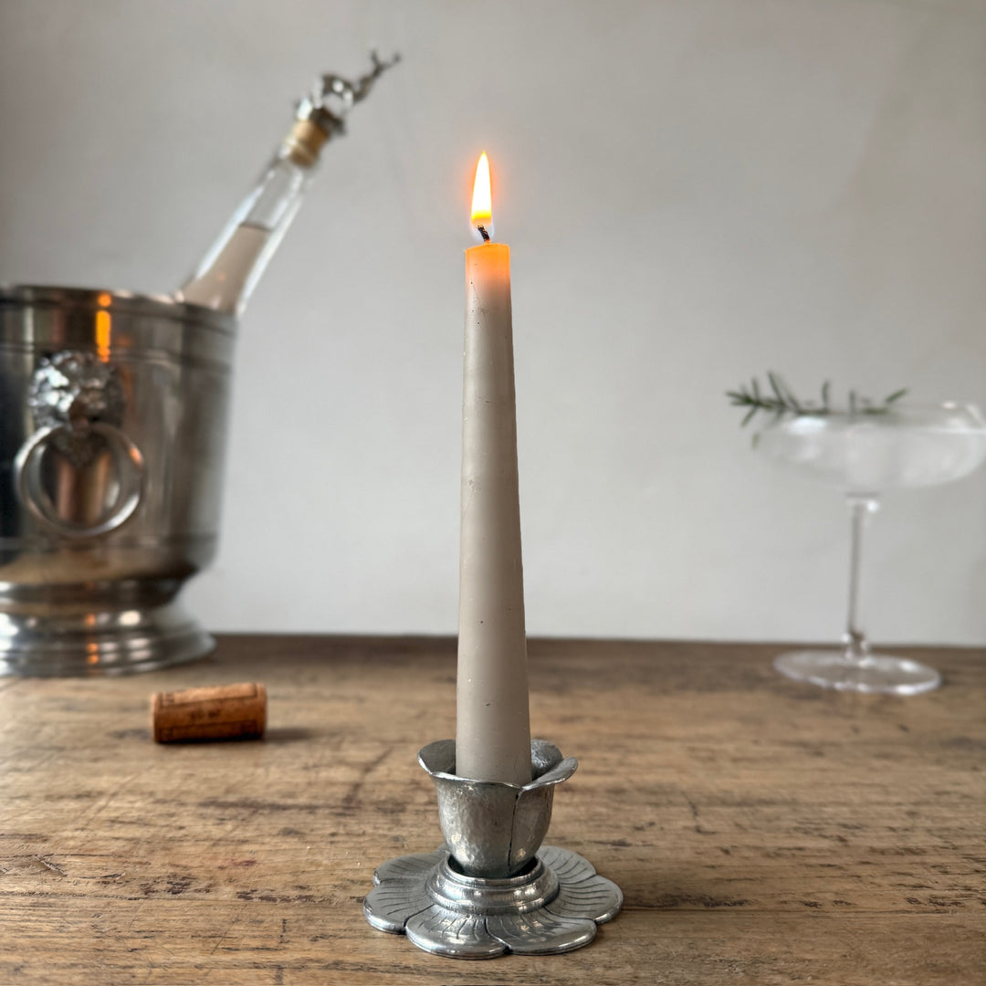 French Pewter Flower Candle Holder