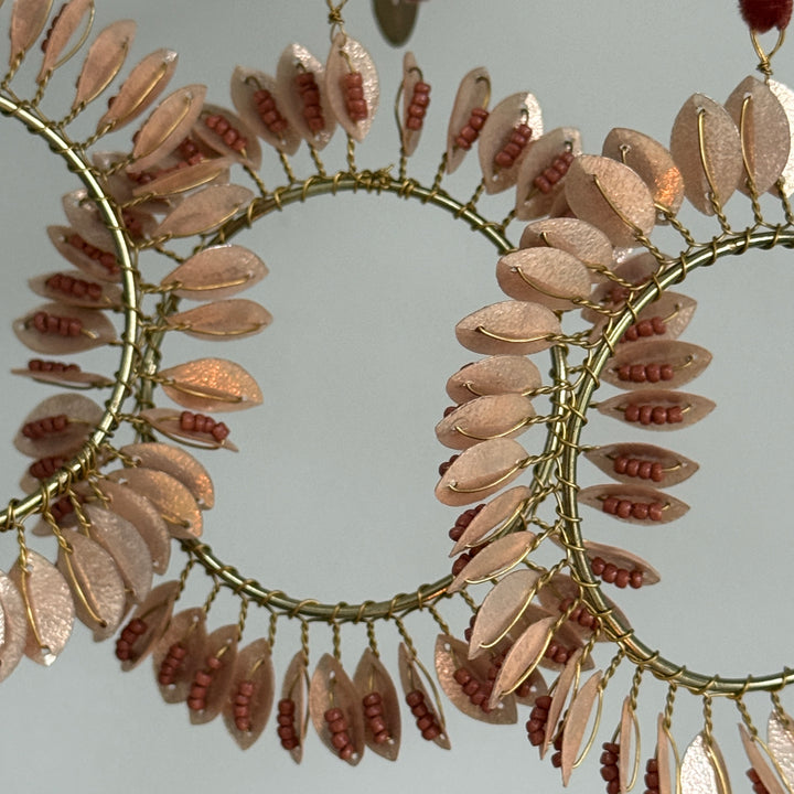 Gold Beaded Leaf Wreath Christmas Decoration