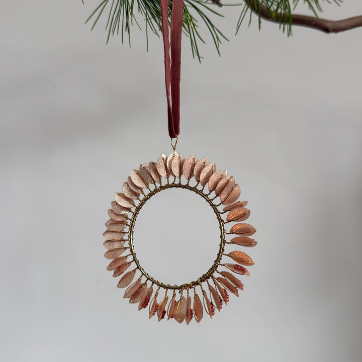 Gold Beaded Leaf Wreath Christmas Decoration