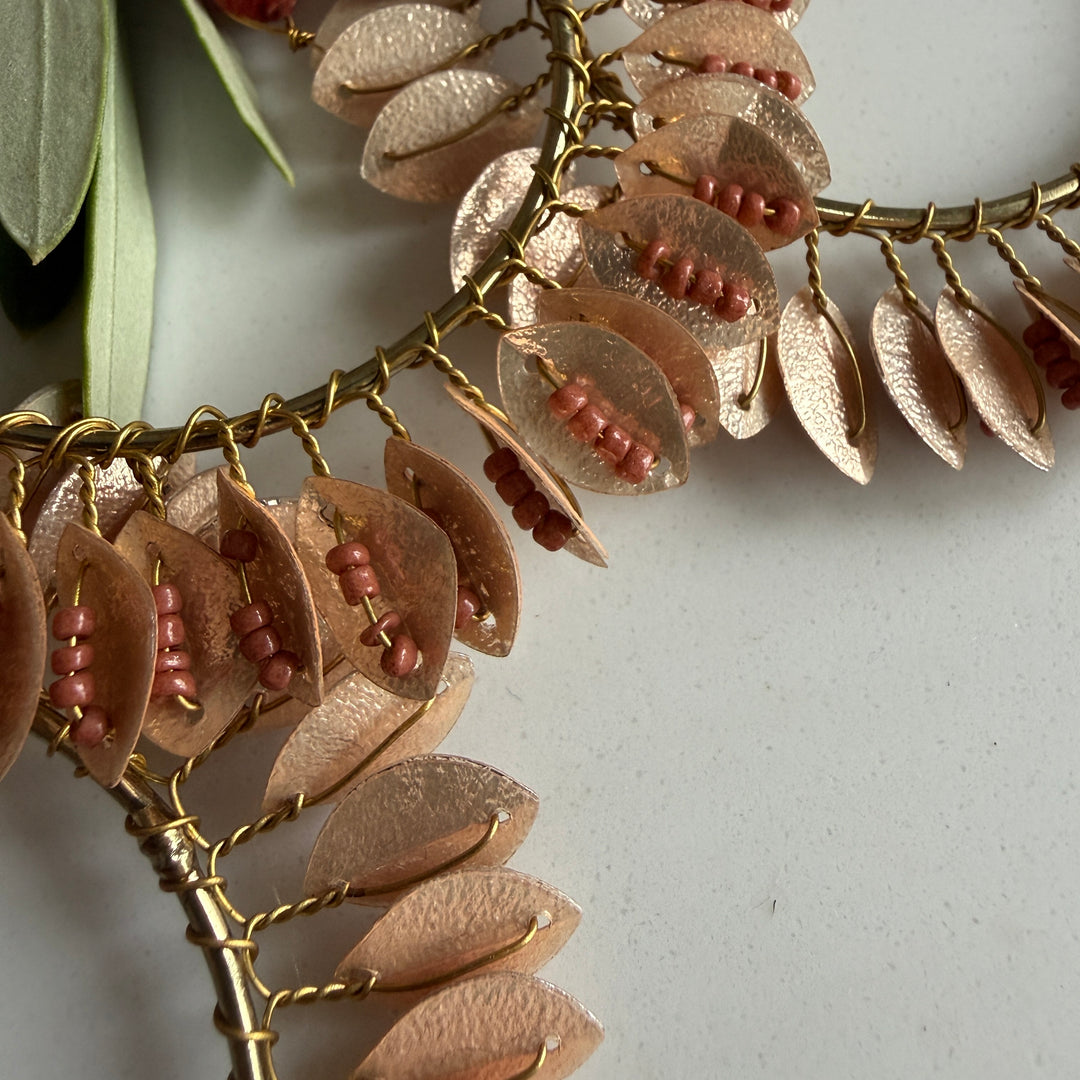 Gold Beaded Leaf Wreath Christmas Decoration
