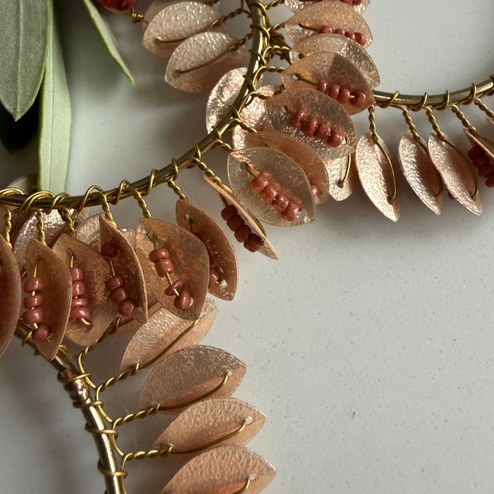 Gold Beaded Leaf Wreath Christmas Decoration