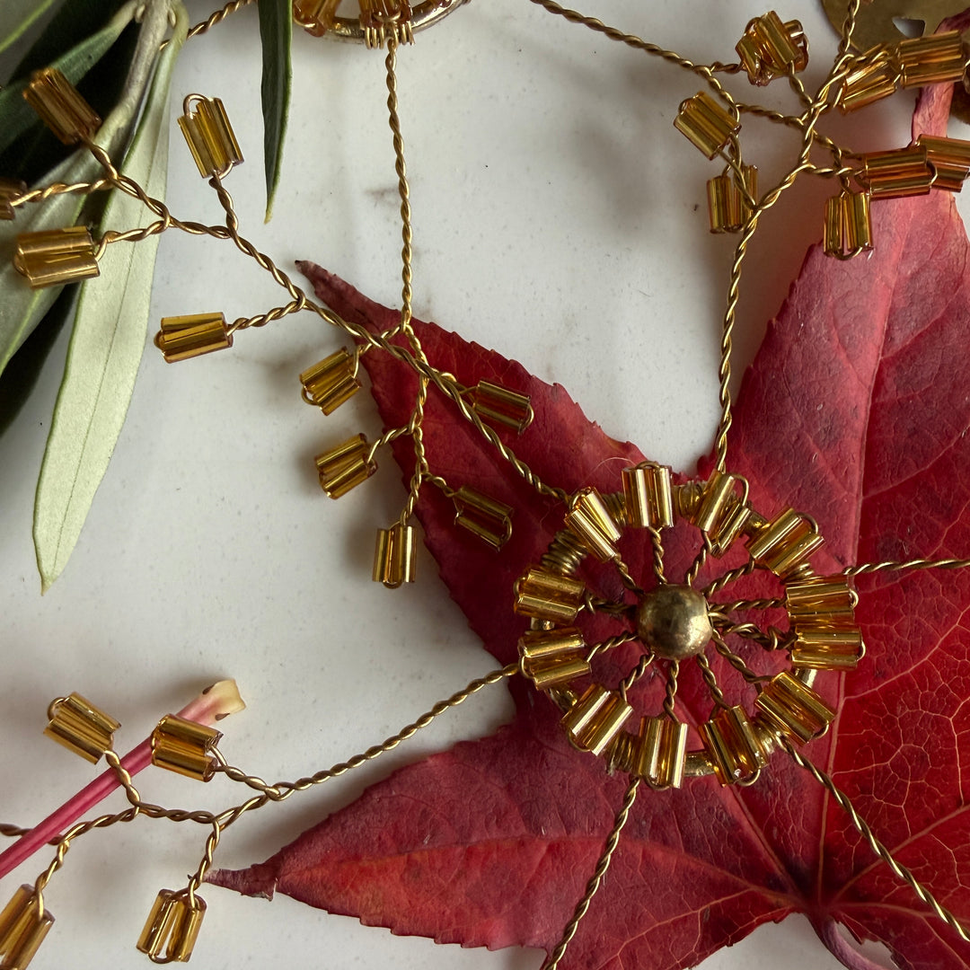 Gold Beaded Snowflake Christmas Decoration