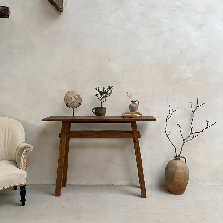 Reclaimed dark wood rustic console table 120x30cm