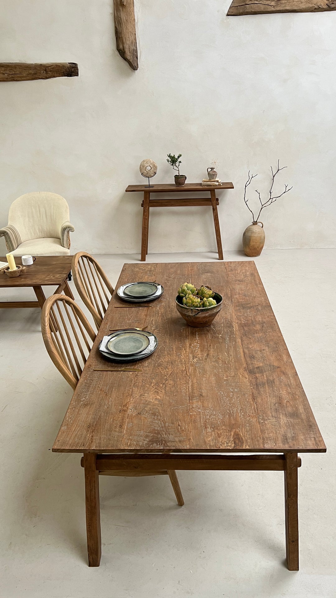 Reclaimed dark wood dining table 180cm x 90cm