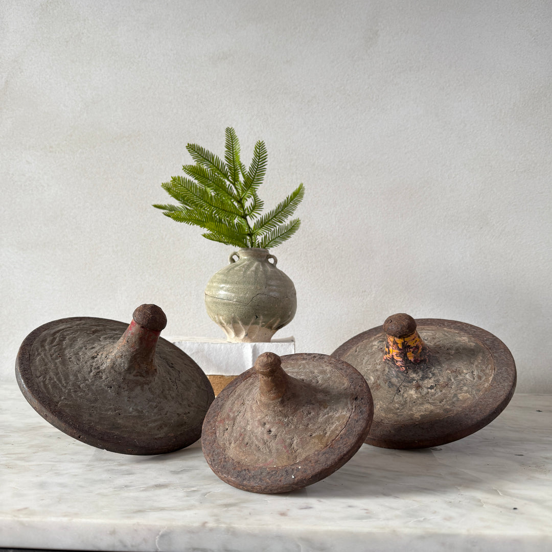 Antique natural spinning tops