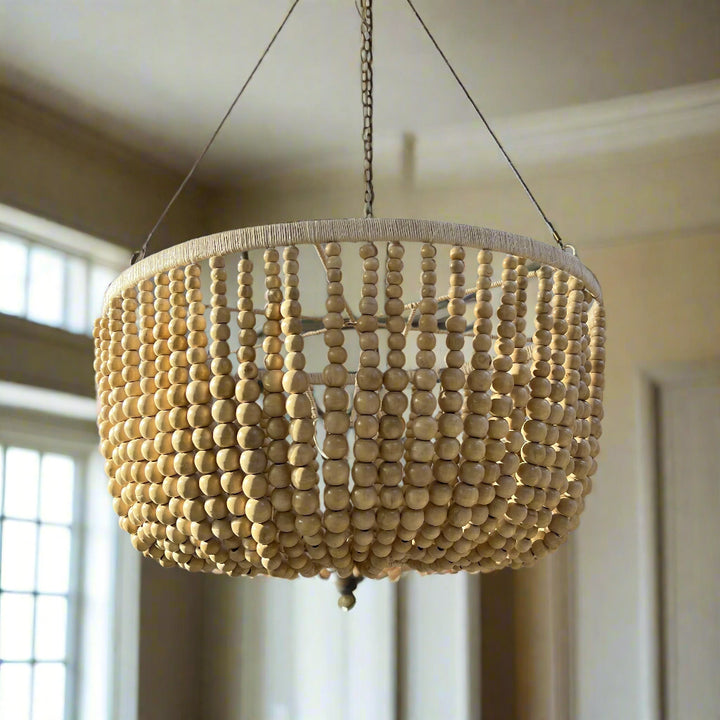 Wooden bead chandelier natural