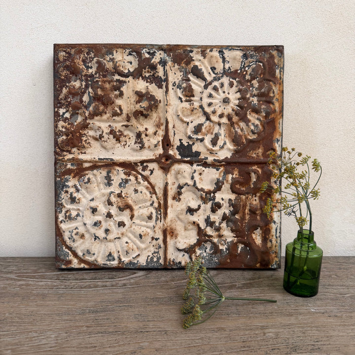 Vintage Reclaimed Tin Tile Wall Panel 30x30cm