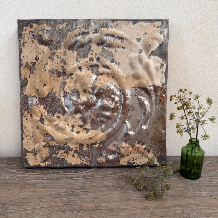 Vintage Reclaimed Tin Tile Wall Panel 30x30cm