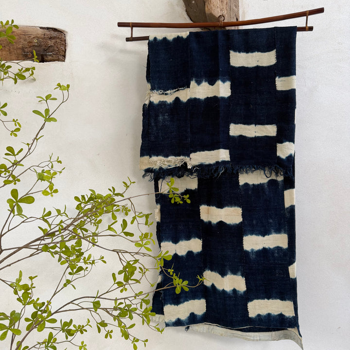 Antique Bamileke Cloth on Bamboo Artisan Hanger