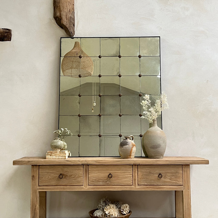 Foxed antiqued mirror Brass Detail 121x101cm | Florrie